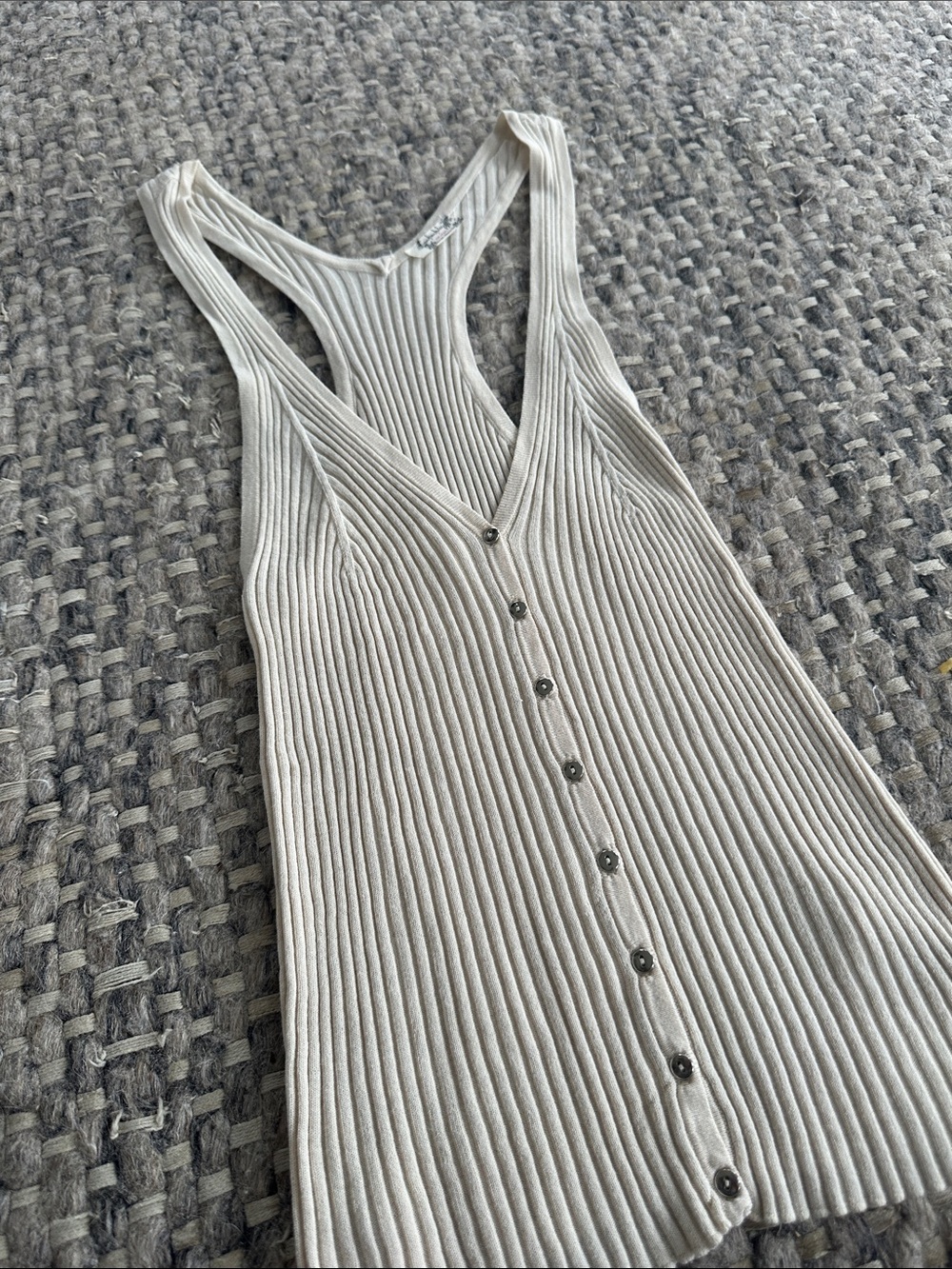 Free People Cream Ribbed Button-Front Racerback Tank - Picture 6 of 6